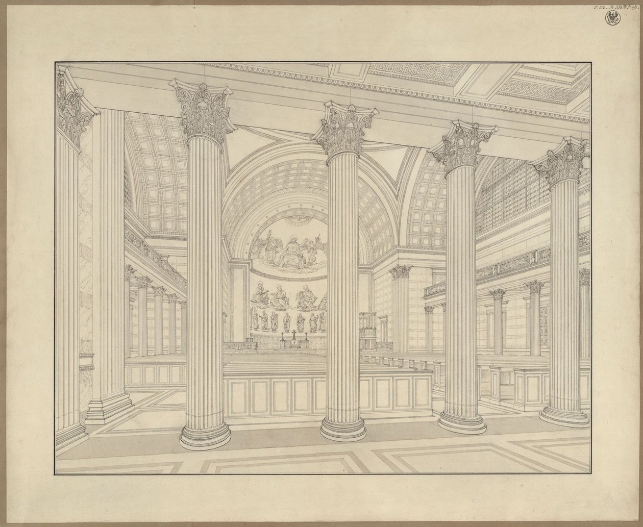 Potsdam. Szent Miklós-templom. A kiviteli terv perspektivikus belső nézete alkotó: Karl Friedrich Schinkel