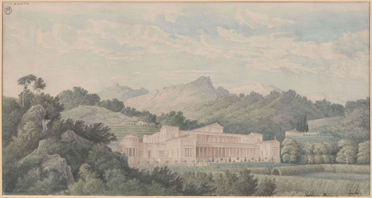 A Villa Tusca rekonstrukciója Plinius leírása alapján. Előnézet alkotó: Karl Friedrich Schinkel