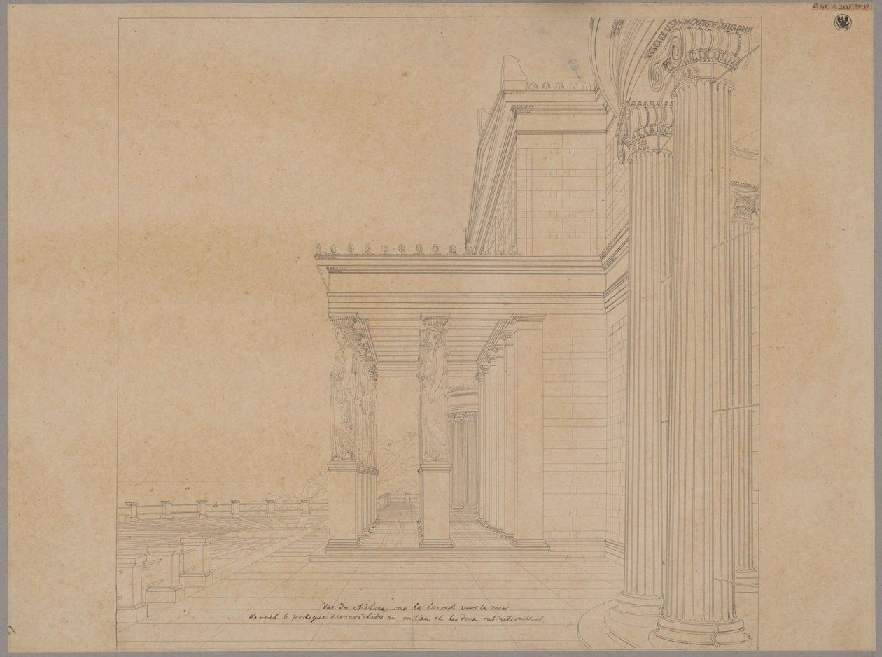 Az Orianda-kastély a Krím-félszigeten. Antik stílusú terv. A tengerre néző, portikusszal ellátott kastélyterasz alkotó: Karl Friedrich Schinkel