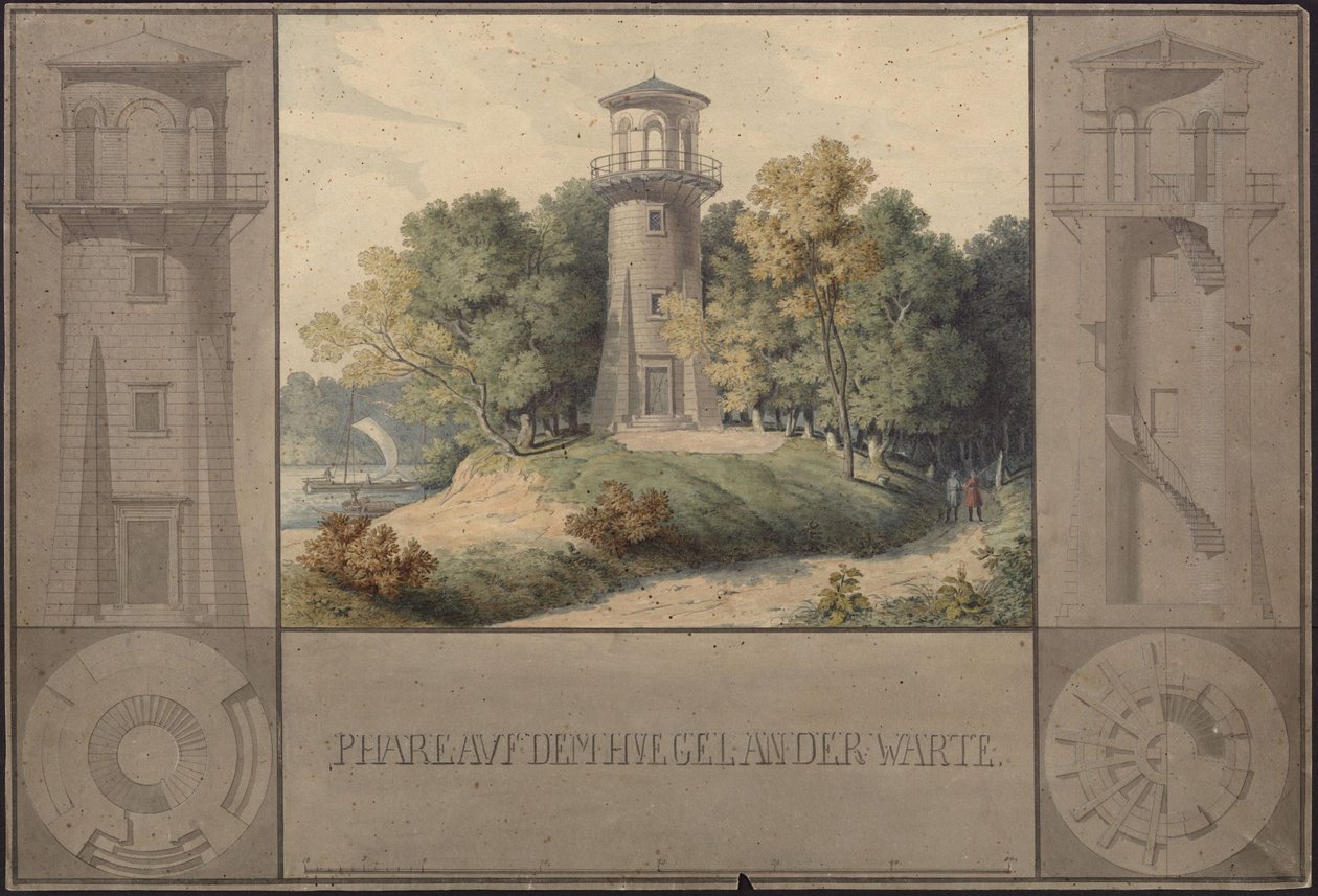 Owinsk kastélya (Owińska), korábban Posen körzete és közigazgatási kerülete (Nagy-lengyelországi vajdaság). Terv egy parkbeli világítótoronyhoz alkotó: Karl Friedrich Schinkel