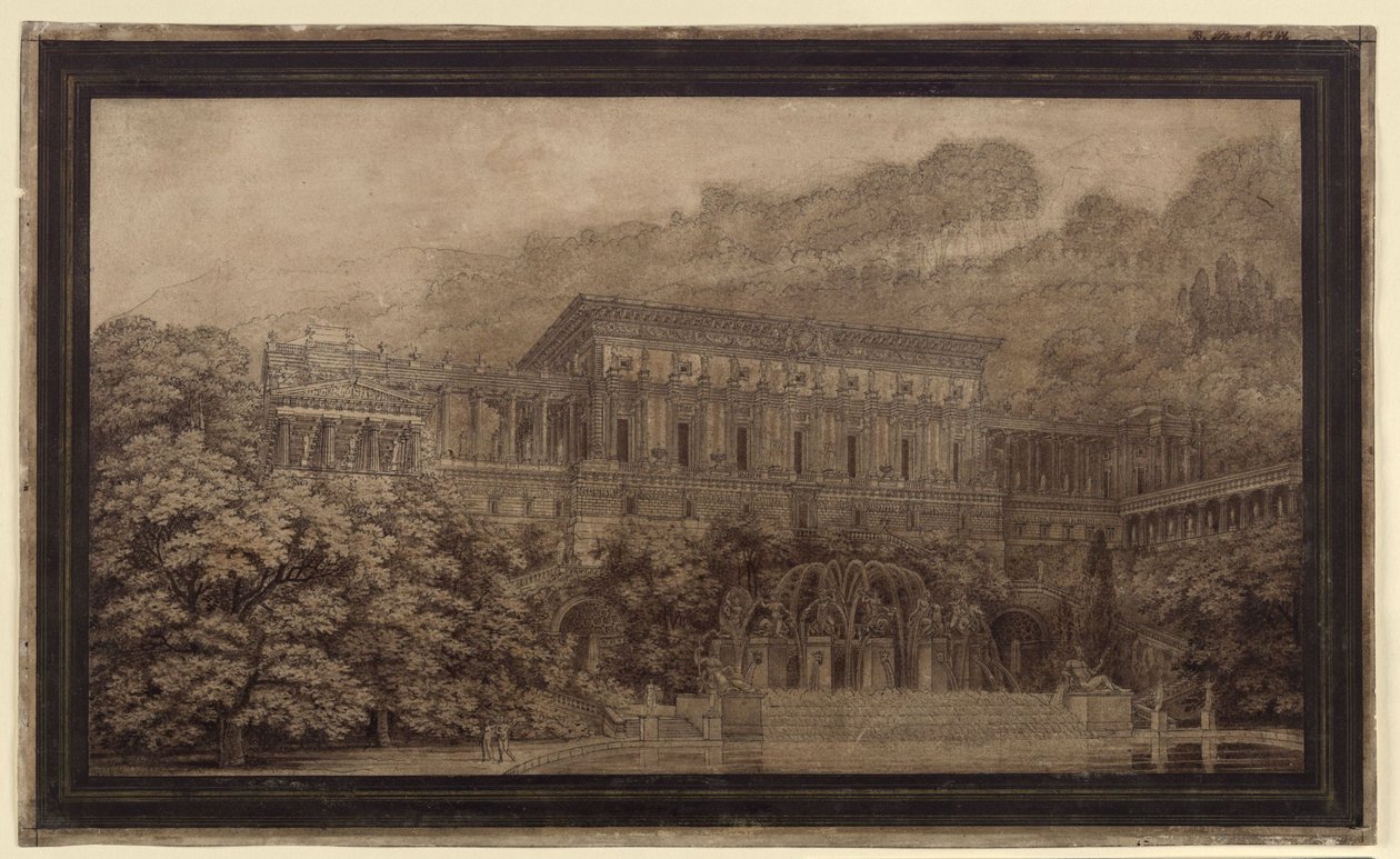 Kastély nagy szökőkút-együttessel alkotó: Karl Friedrich Schinkel