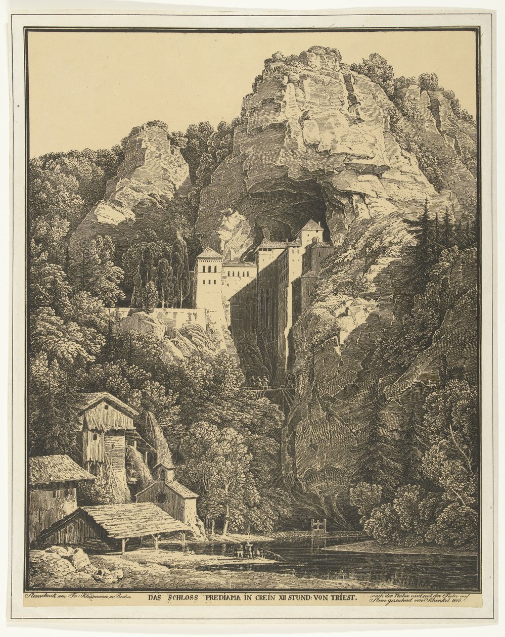 Prediama kastély a sziklák között Prediama kastély Crein XII Stund von Triestben (cím a tárgyon) alkotó: Karl Friedrich Schinkel