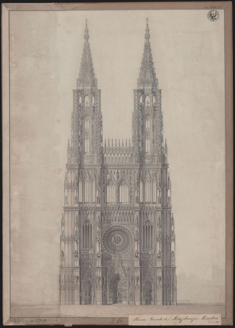 Strasbourg. Székesegyház. Terv a nyugati homlokzat befejezéséhez alkotó: Karl Friedrich Schinkel