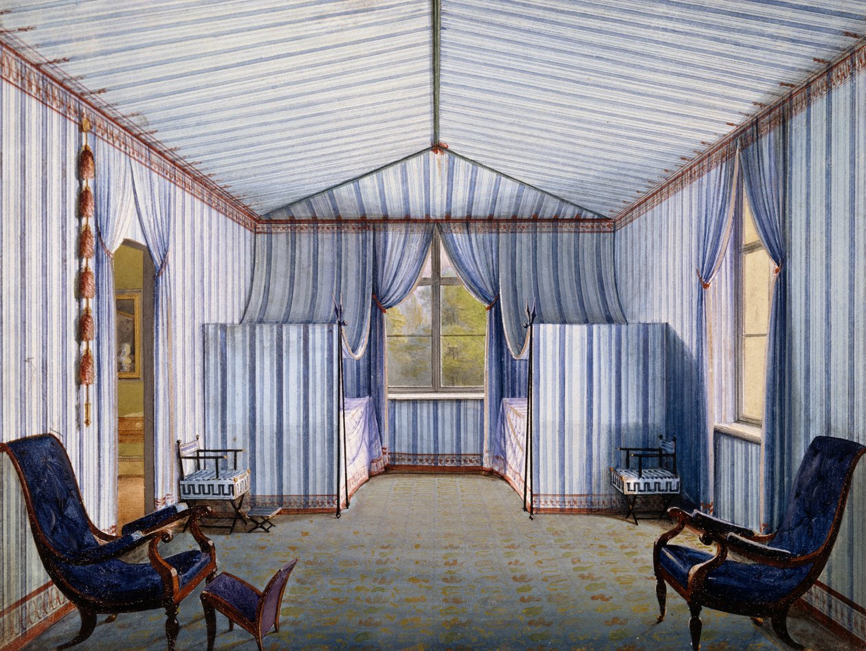 Sátorszoba a Charlottenhof-palotában, 1830 után, Karl Friedrich Schinkel (1781-1841) akvarellje alkotó: Karl Friedrich Schinkel