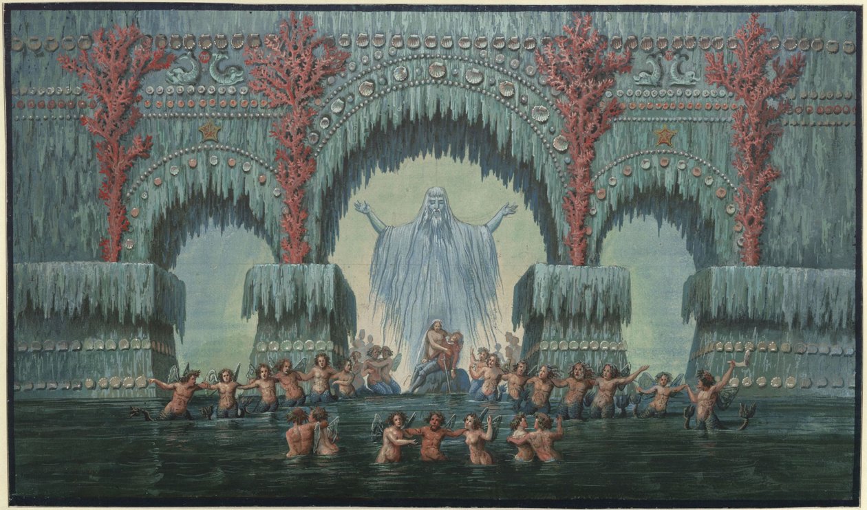 Undine. E. T. A. Hoffmann operája. A 10. díszlet vázlata. Kühleborn vízi palotája alkotó: Karl Friedrich Schinkel