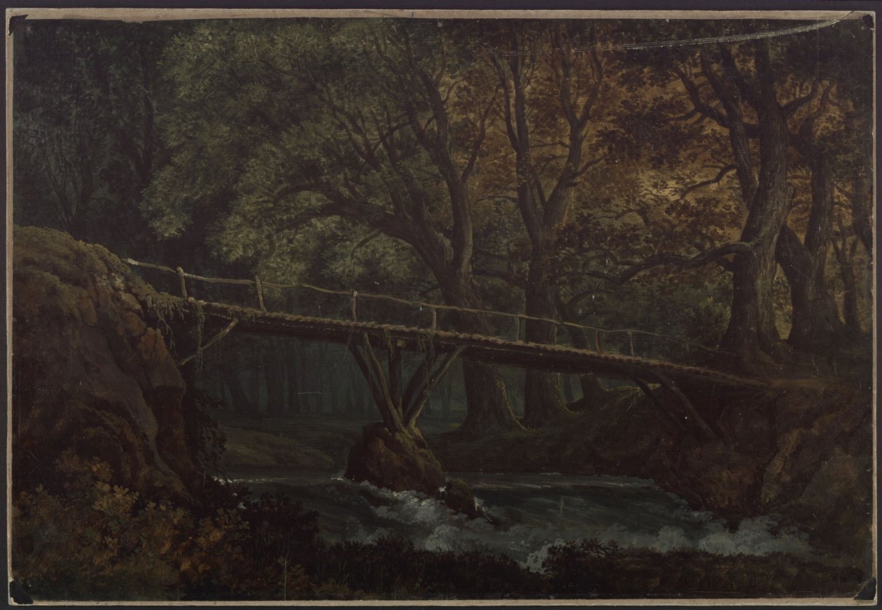 Undine. E. T. A. Hoffmann operája. Terv a 7. díszlethez. Sűrű erdő patak feletti híddal alkotó: Karl Friedrich Schinkel