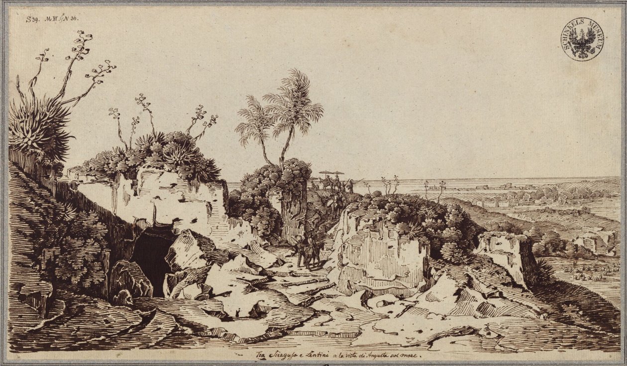 Szirakúza és Lentini között, kilátással Augustára és a tengerre alkotó: Karl Friedrich Schinkel