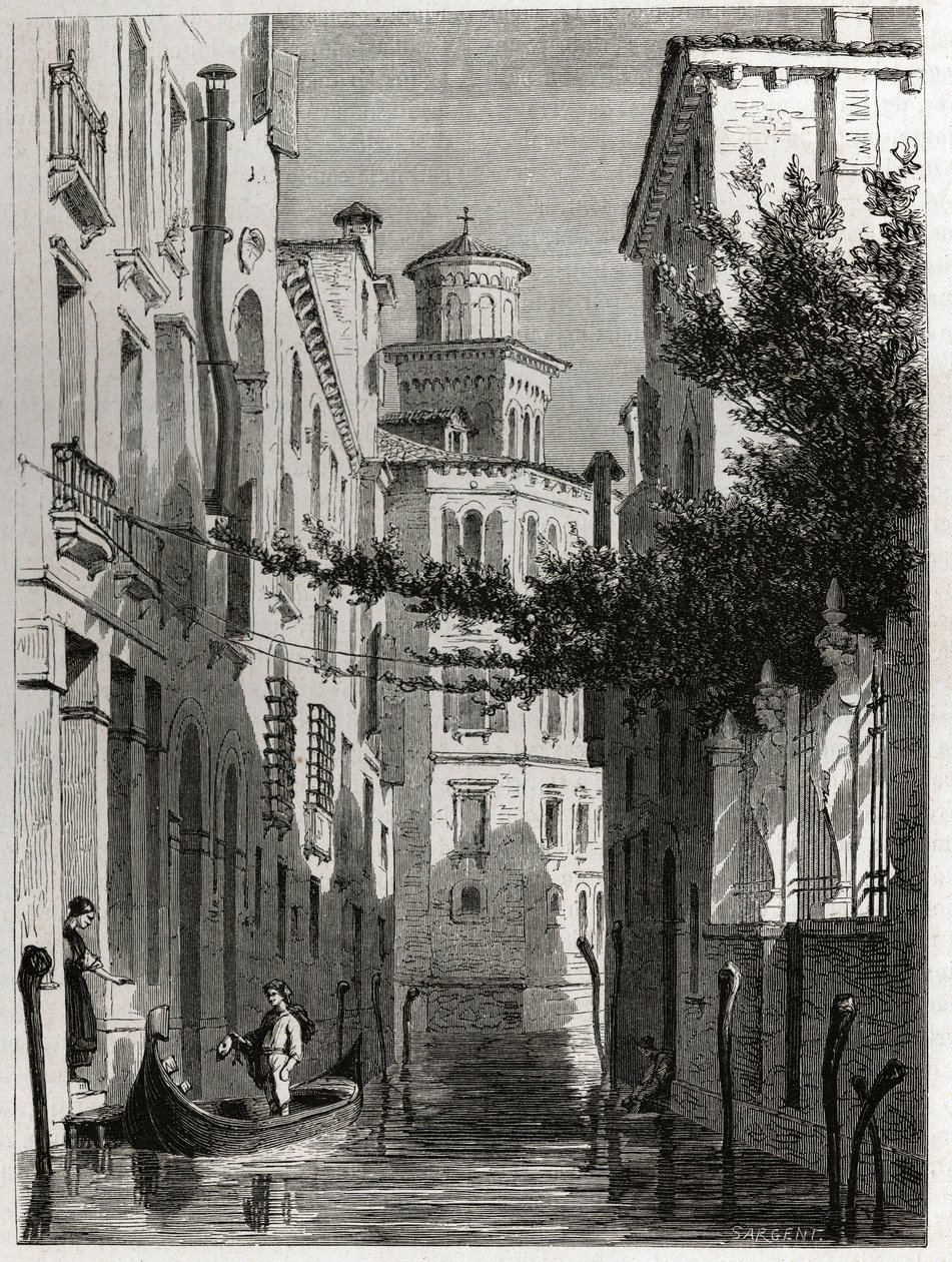 Bianca Cappello palotája Velencében, Velencében. Karl Girardet (1813-1871) rajza Adalbert de Beaumont 1850 körüli velencei utazásának illusztrálására. Metszet a „Le tour du monde”-ban, szerkesztette Edouard Charton alkotó: Karl Girardet