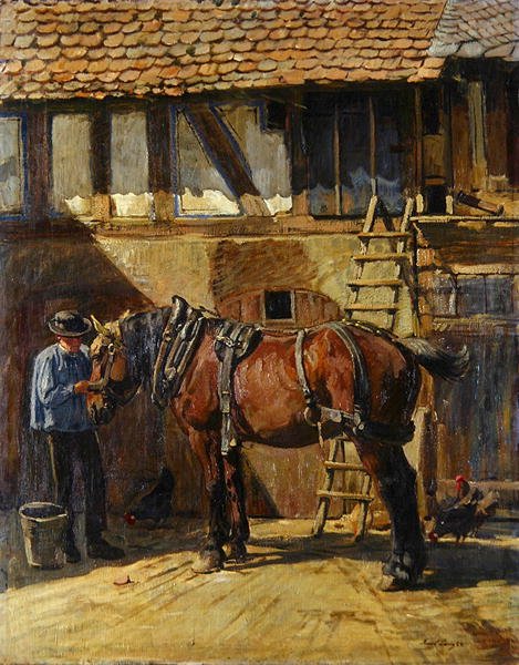Farmer lóval (olaj, vászon) alkotó: Karl Gottlieb Lenz