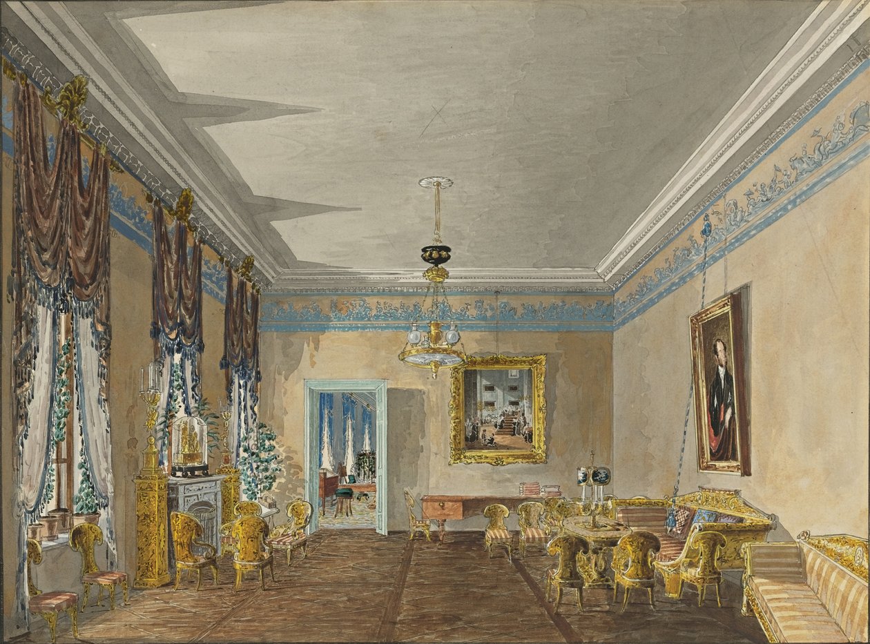 Szalon Anna Gagarina hercegnő házában, Péterváron, 1799 alkotó: Karl Ivanovich Kolmann