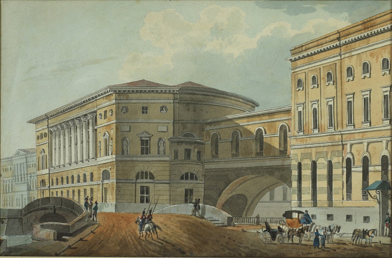 Kilátás a palota rakpartjára, Szentpéterváron, 19. század első negyede. alkotó: Karl Ivanovich Kolmann