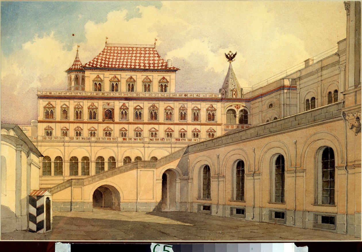 A Terem-palota a moszkvai Kremlben - A Terem-palota a moszkvai Kremlben - Karl Ivanovics Rabus (1800-1857) alkotása, akvarell, papír, 1830-1840 körül - Orosz művészet alkotó: Karl Ivanovich Rabus
