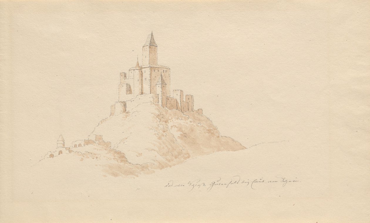 A régi Gutenfels-kastély Kaub mellett a Rajna mellett alkotó: Karl Julius Von Leypold