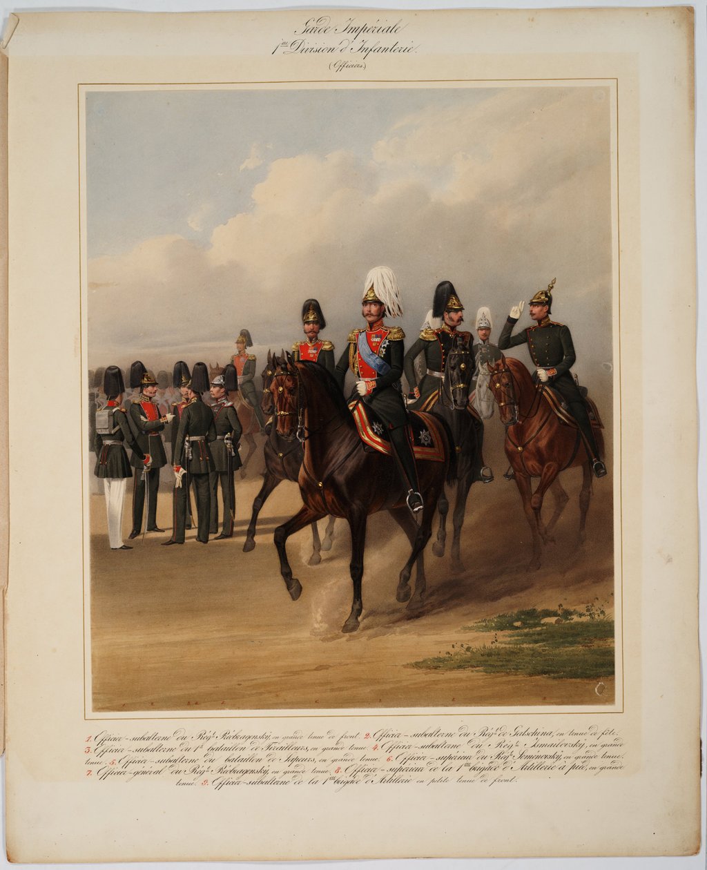 Az Orosz Császári Gárda 1. gárda gyalogos hadosztályának tisztjei, 1867 alkotó: Karl Karlovich Piratsky