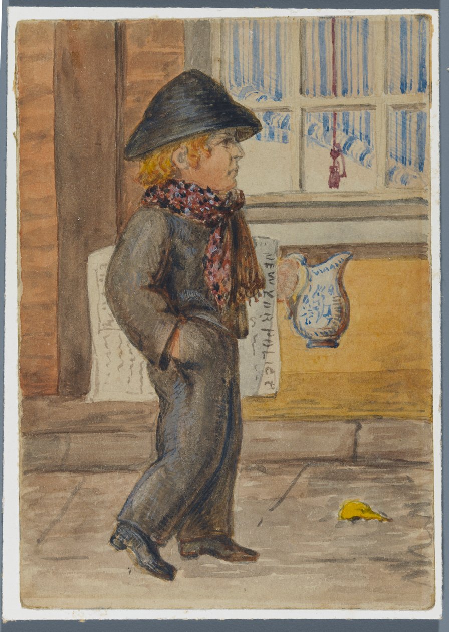 Police Gazette Newspaper Boy, 1864 (wc a fekete média alulrajzolása miatt) alkotó: Karl L.H. Mueller