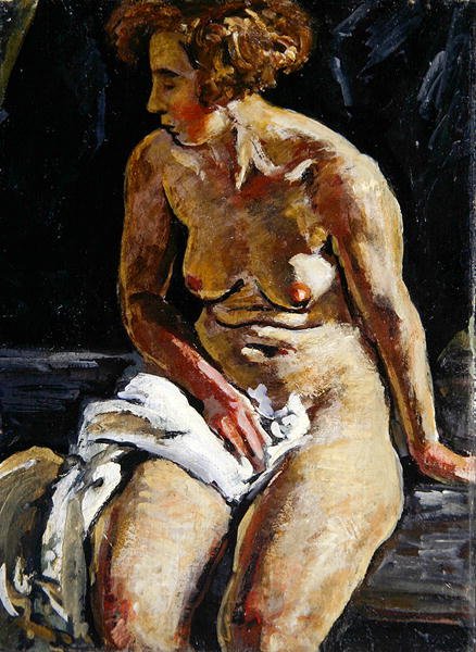 Ülő akt fehér törülközővel, II (olaj, vászon) alkotó: Karl Leyhausen