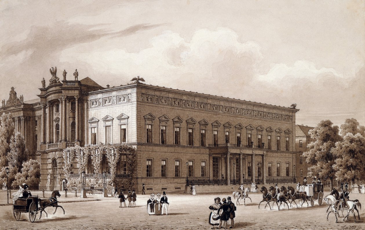 Unter Den Linden, Berlin, 1840 körül (akvarell) alkotó: Karl Loeillot de Mars