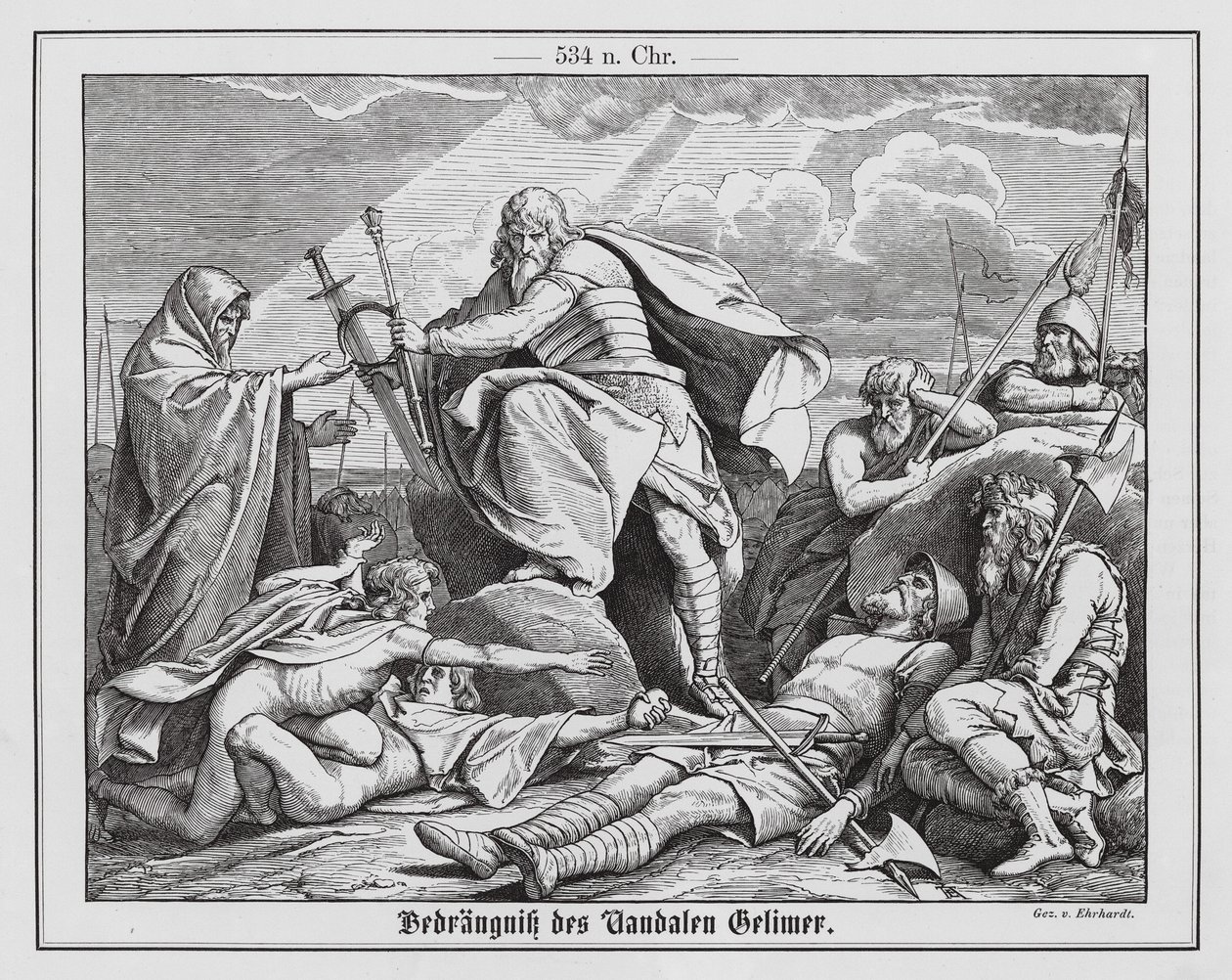 Gelimer, a vandálok utolsó királyának bukása, 534 (metszet) alkotó: Karl Ludwig Adolf Ehrhardt