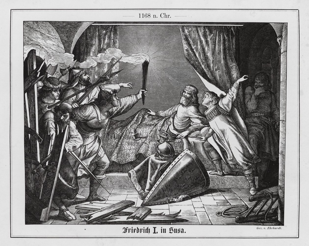Siebenichi Hartmann Barbarossa Frigyesnek álcázta magát, hogy a császár elmenekülhessen az olaszországi Szúszából. alkotó: Karl Ludwig Adolf Ehrhardt