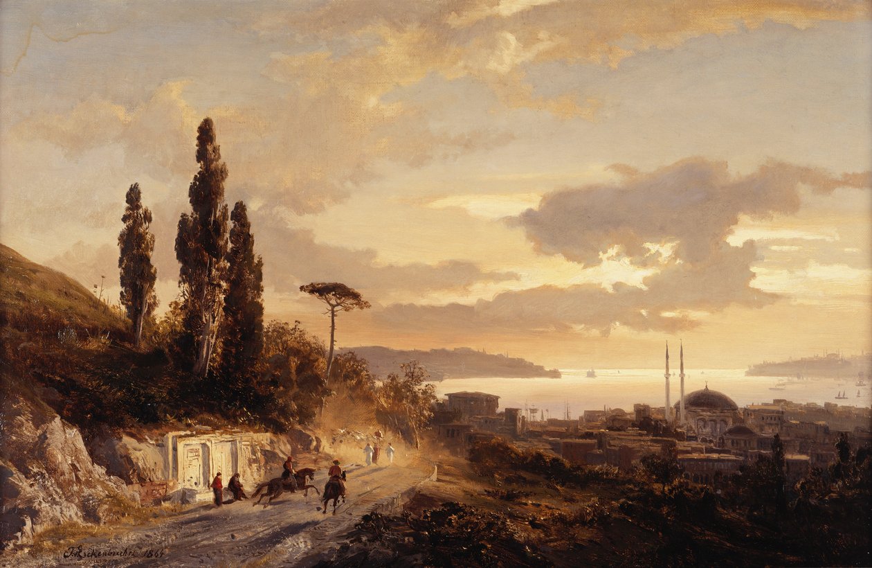 Konstantinápoly és a Boszporusz kilátása az ázsiai oldalról, 1864 alkotó: Karl Paul Themistocles von Eckenbrecher