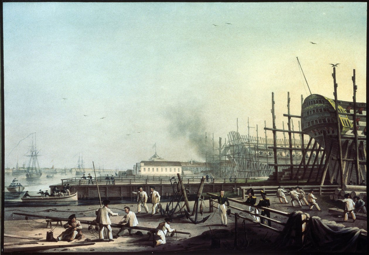 Az Admiralitás hajógyár Szentpéterváron (Szentpétervár). (Az Admiralitás haditengerészeti hajógyára Szentpéterváron). Karl Petrovich Beggrov (1799-1875) festménye. Olaj, vászon, 19. századi orosz művészet. Állami Orosz Múzeum, Szentpétervár. alkotó: Karl Pavlovich Beggrov