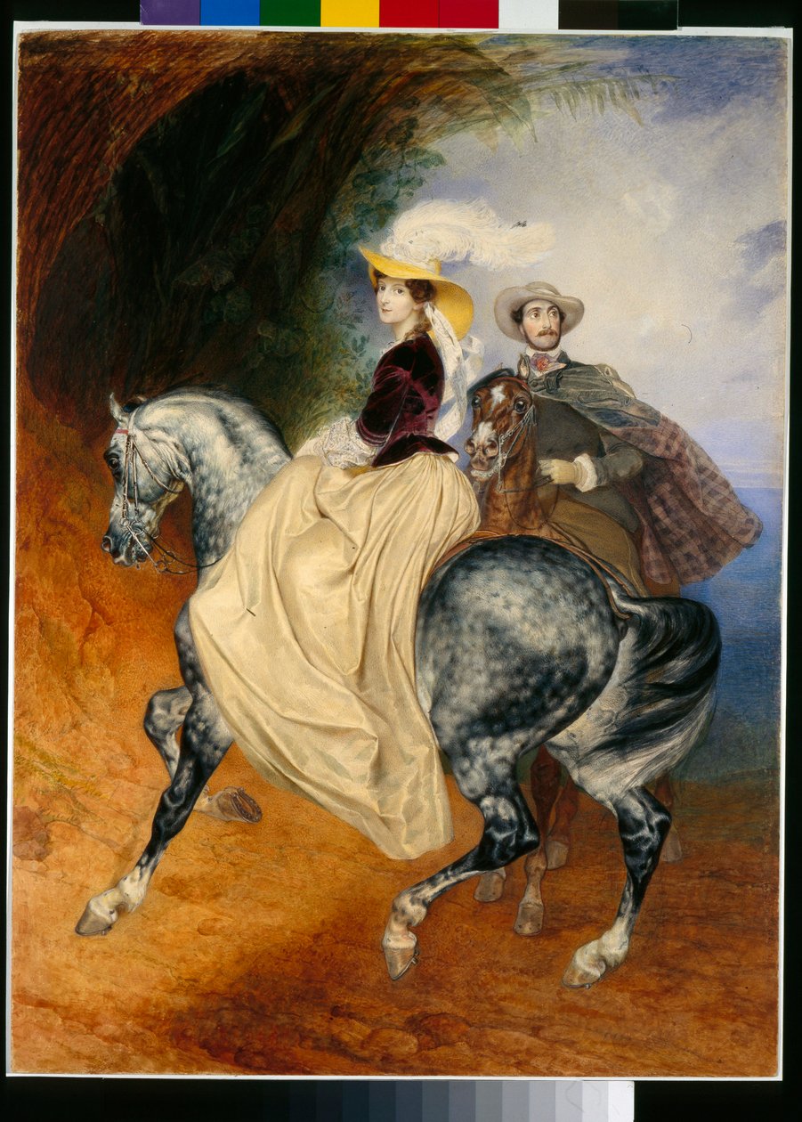 A lovasok: Eugene Mussard (kb. 1814-1896) és felesége, Emilie (kb. 1832-1896) portréi - Karl Pavlovich Briullov (Brioullov) (1799-1852) munkája alkotó: Karl Pavlovich Bryullov