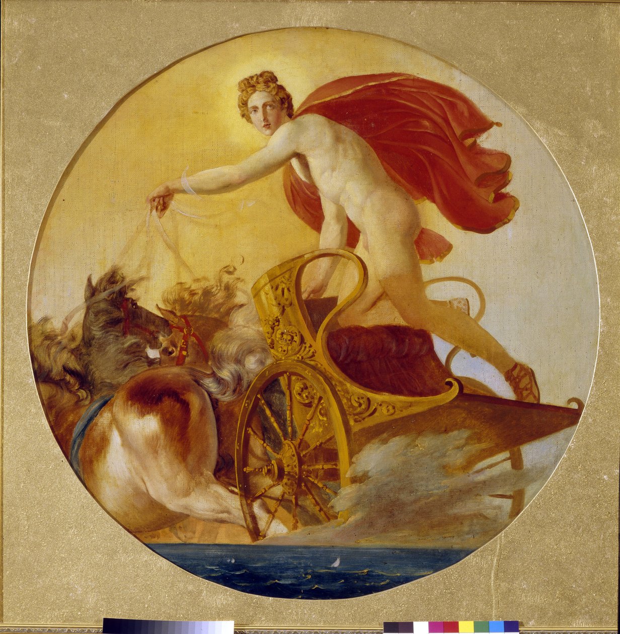 Phoebus vezeti a Nap szekerét (Phoebus Driving the Horses Of The Sun). Karl Pavlovich Briullov (Bryullov) (1499-1852) festménye, olaj, vászon. 19. századi orosz művészet, romantika. Állami Orosz Múzeum, Szentpétervár. alkotó: Karl Pavlovich Bryullov