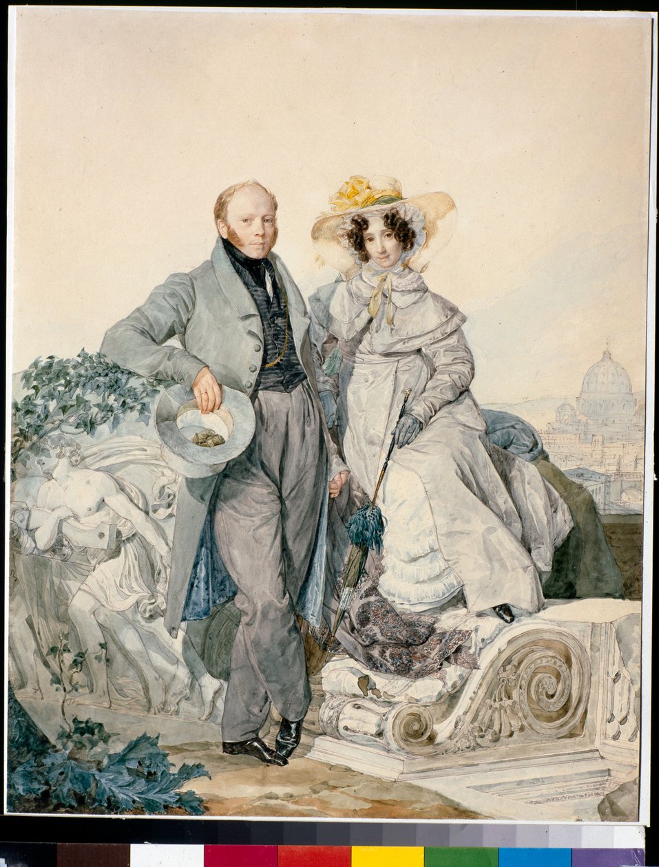 Grigorij Nikanorovics és Varvara Alekszejevna Olenin portréja – Karl Pavlovich Briullov (Briullov) akvarell kartonon (1799-1852) alkotó: Karl Pavlovich Bryullov