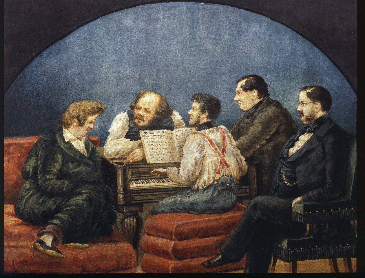 Michail I Glinka zeneszerző és barátai (K Briullov, M Glinka, Y Janenko, N Kukolnik csoportportréja) alkotó: Karl Pavlovich Bryullov