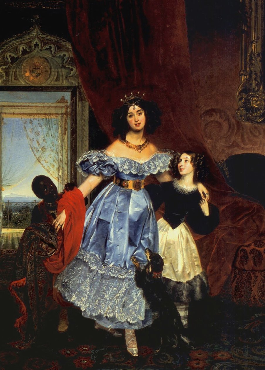 Julia Samoilova grófnő portréja mostohalányával, Amazillia Pacinivel és fekete fiúval, 1832-1834 alkotó: Karl Pavlovich Bryullov