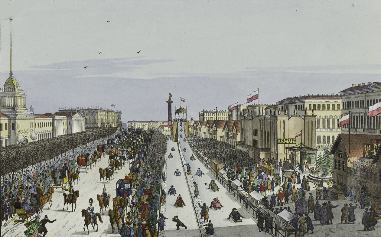 Nyilvános mulatság a szentpétervári Admiralitás téren, XIX. század első fele. alkotó: Karl Petrovich Beggrov