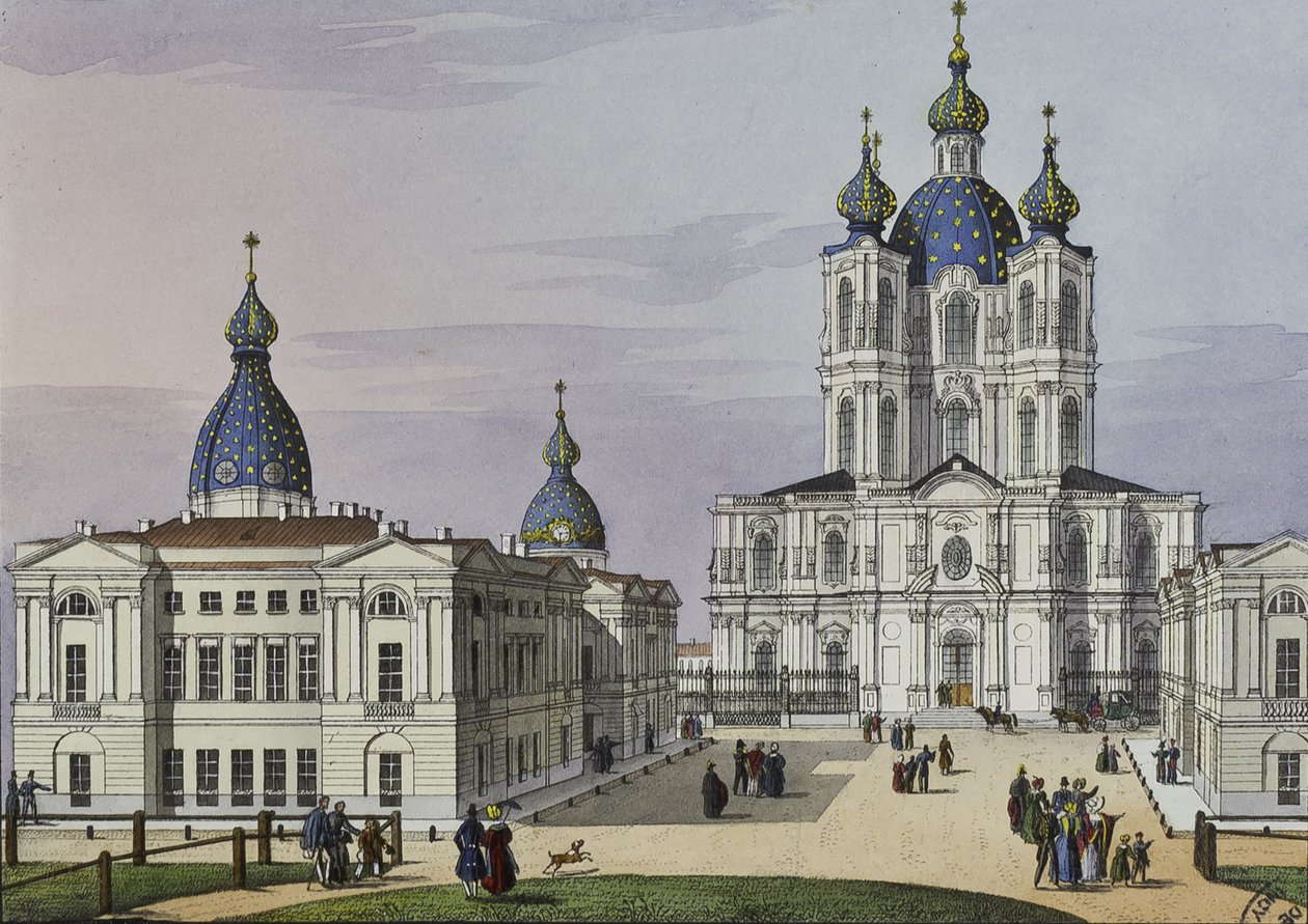 Szmolnij feltámadási kolostor Szentpéterváron, XIX. század első fele. alkotó: Karl Petrovich Beggrov