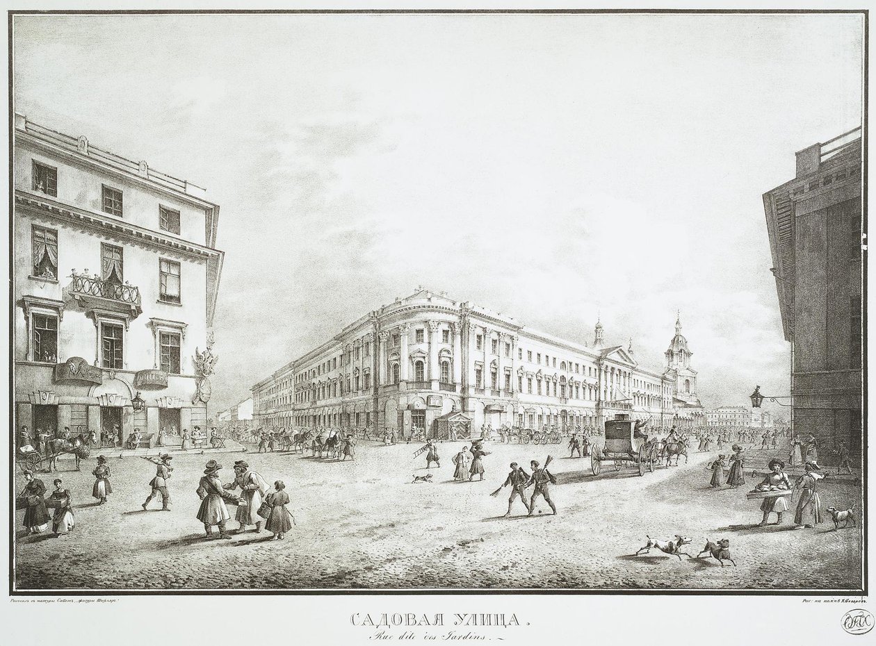 Kilátás a Sadovaya utcára, Szentpéterváron, a 19. század közepén alkotó: Karl Petrovich Beggrov