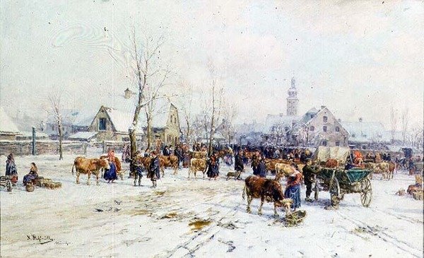 Szarvasmarha piac télen alkotó: Karl Stuhlmuller