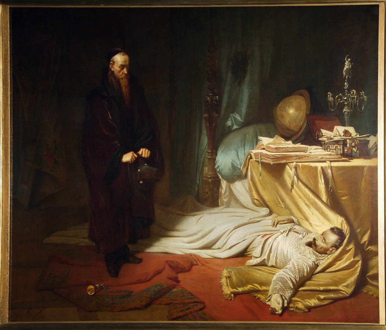 Baptiste Seni a Wallenstein holttestétől, Friedrich Schiller Wallenstein-trilógiájából alkotó: Karl Theodor von Piloty