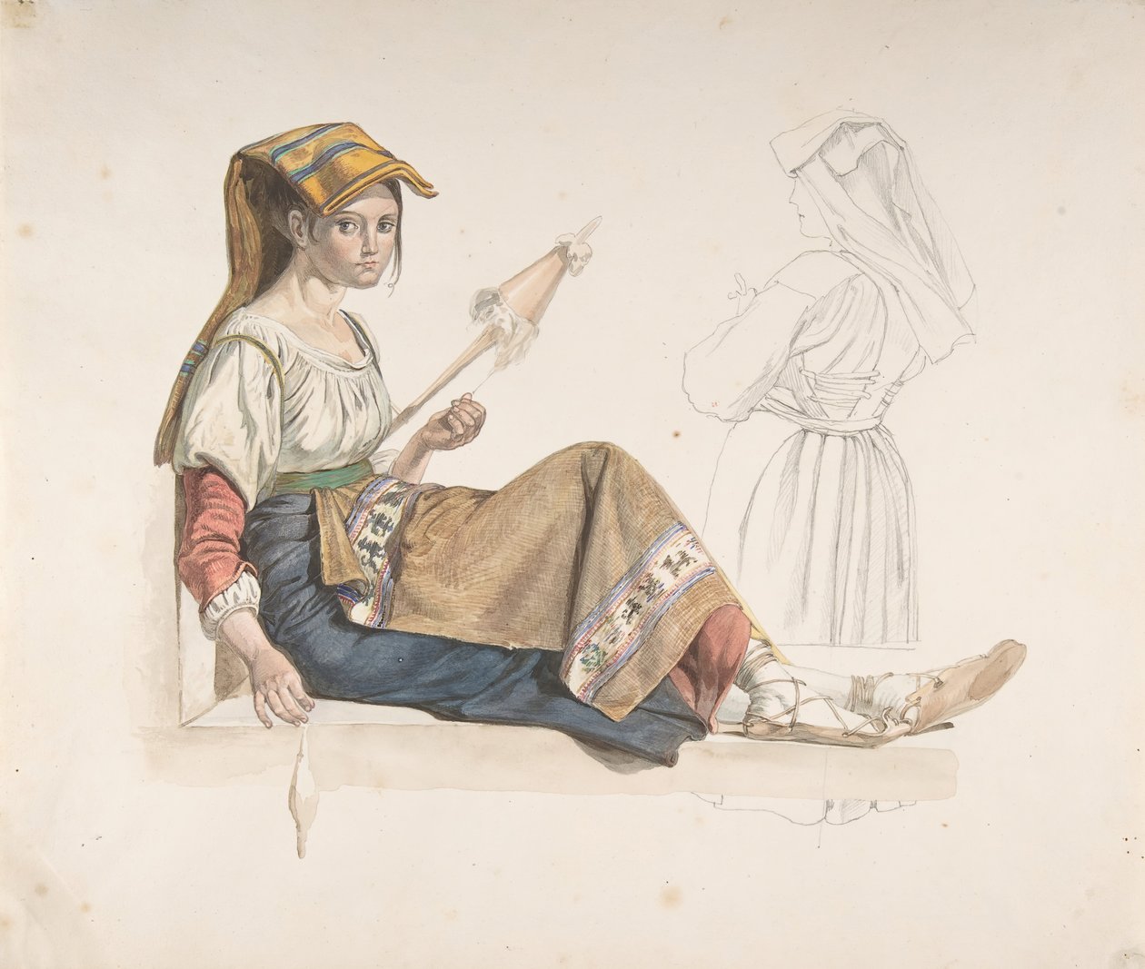 Neapolitan Woman recto, Study for an Interior verso, 18. század vége-XIX. alkotó: Karl Wilhelm Freiherr von Heideck