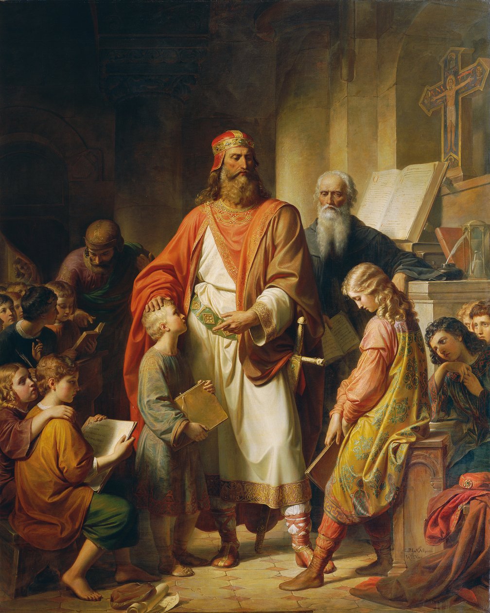 Nagy Károly szidja a rossz tanulókat, 1855. alkotó: Karl von Blaas