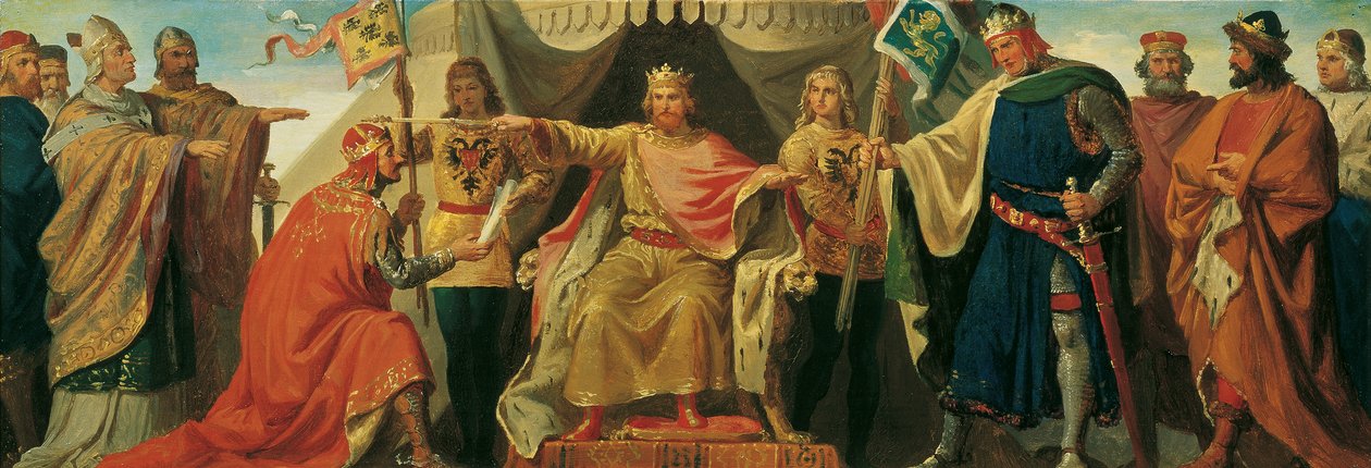 Friedrich Barbarossa legyőzi Heinrich Jasomirgottot és Heinrich oroszlánt alkotó: Karl von Blaas