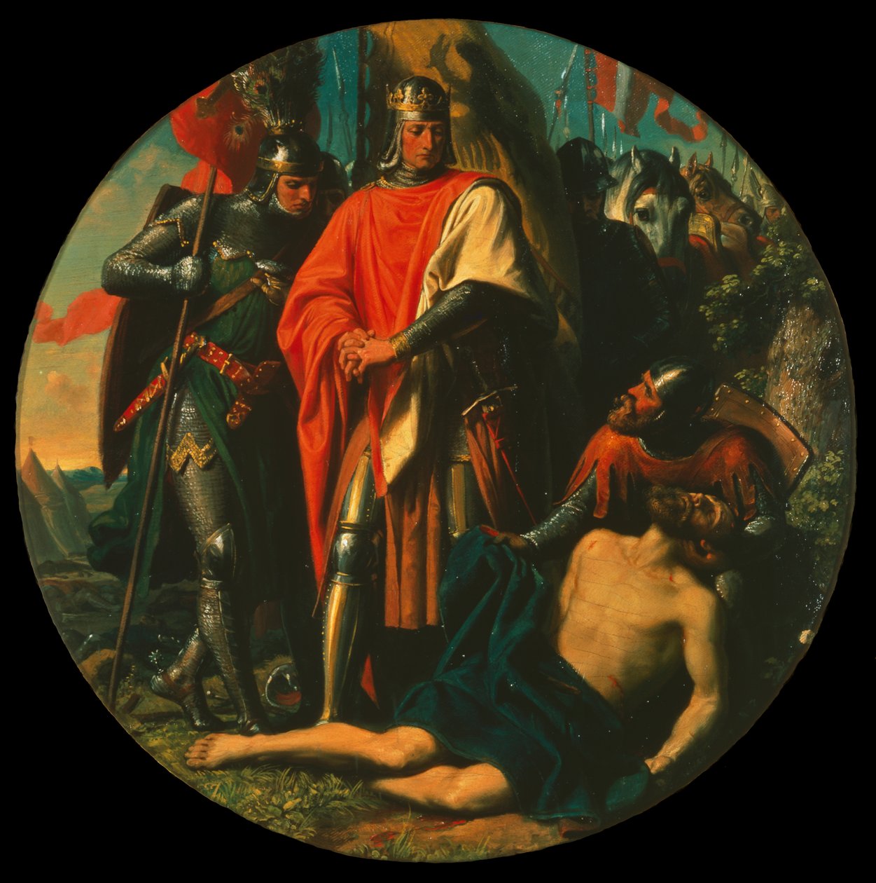 I. Rudolf a csatatéren az Ottokar felett aratott győzelem után, 1278, 1868 körül. alkotó: Karl von Blaas