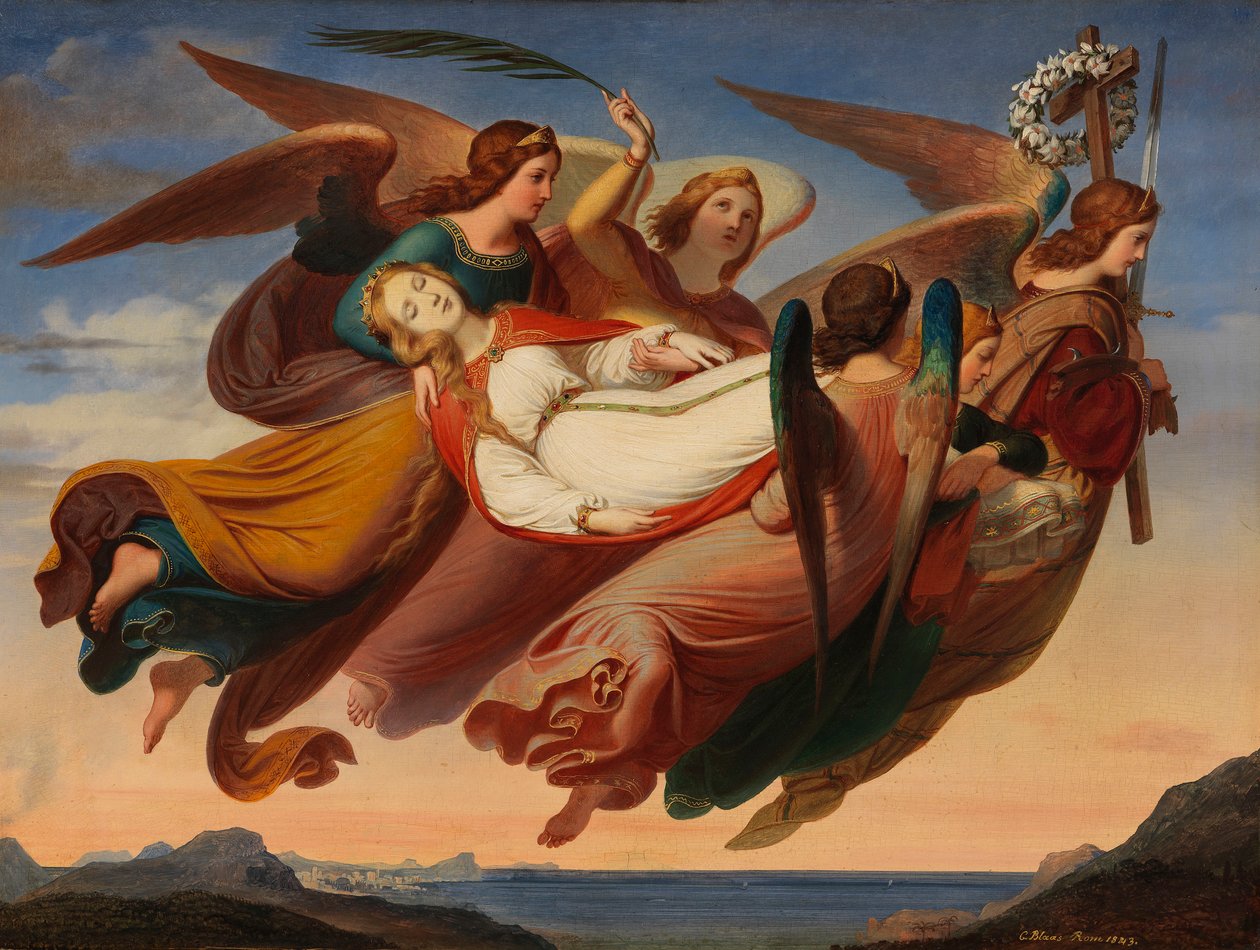 Alexandriai Szent Katalin testének csodálatos fordítása a Sínai-félszigetre, 1843. alkotó: Karl von Blaas