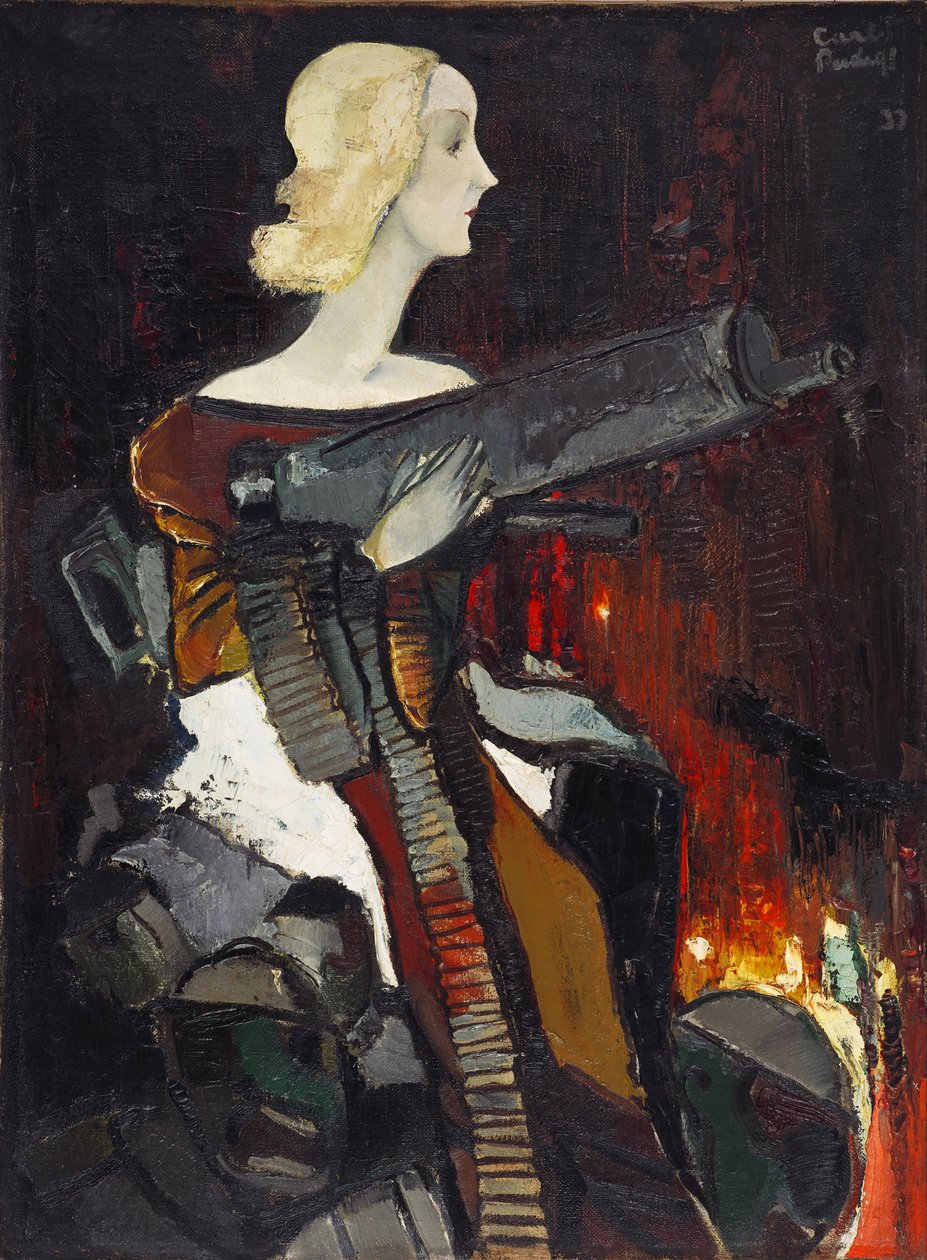 "Madone de la mitraillette" (Madonna géppuskával) Peinture de Karlis Padegs (1911-1940) - 1932 - Olaj, vászon Mérete 134x100 cm Lett Köztársaság Állami Művészeti Múzeuma, Riga Lettonie alkotó: Karlis Padegs
