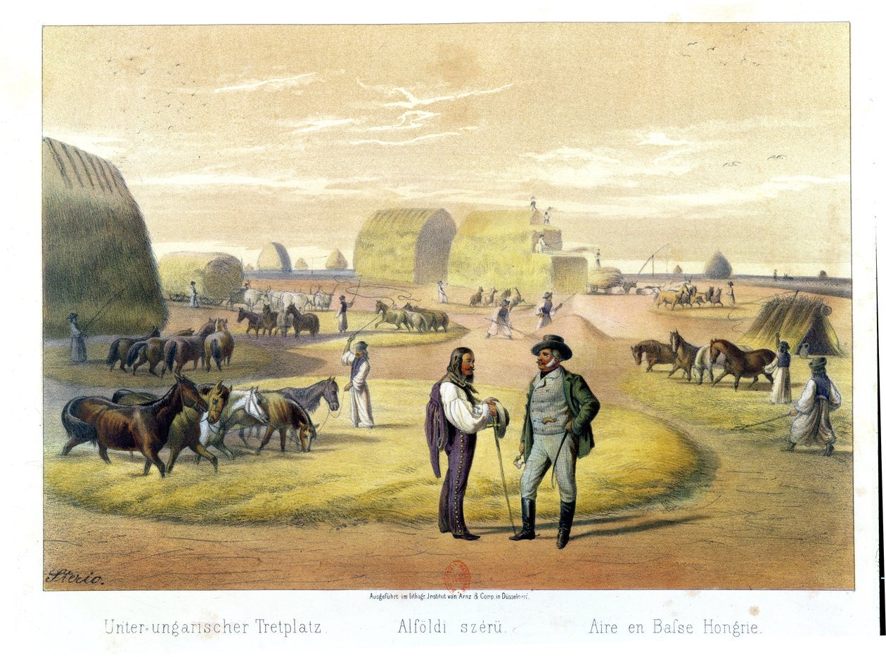 Búzacséplés Magyarországon, Pronay báró könyvéből, Budapest, 1855 alkotó: Karoly Sterio