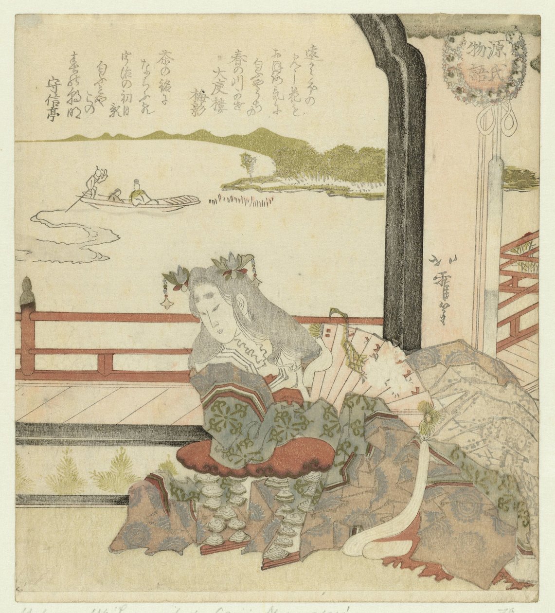 Nő az erkélyen Genji története (sorozat címe) Genji monogatari (sorozat címe az objektumon) alkotó: Karyôsai Hokuga