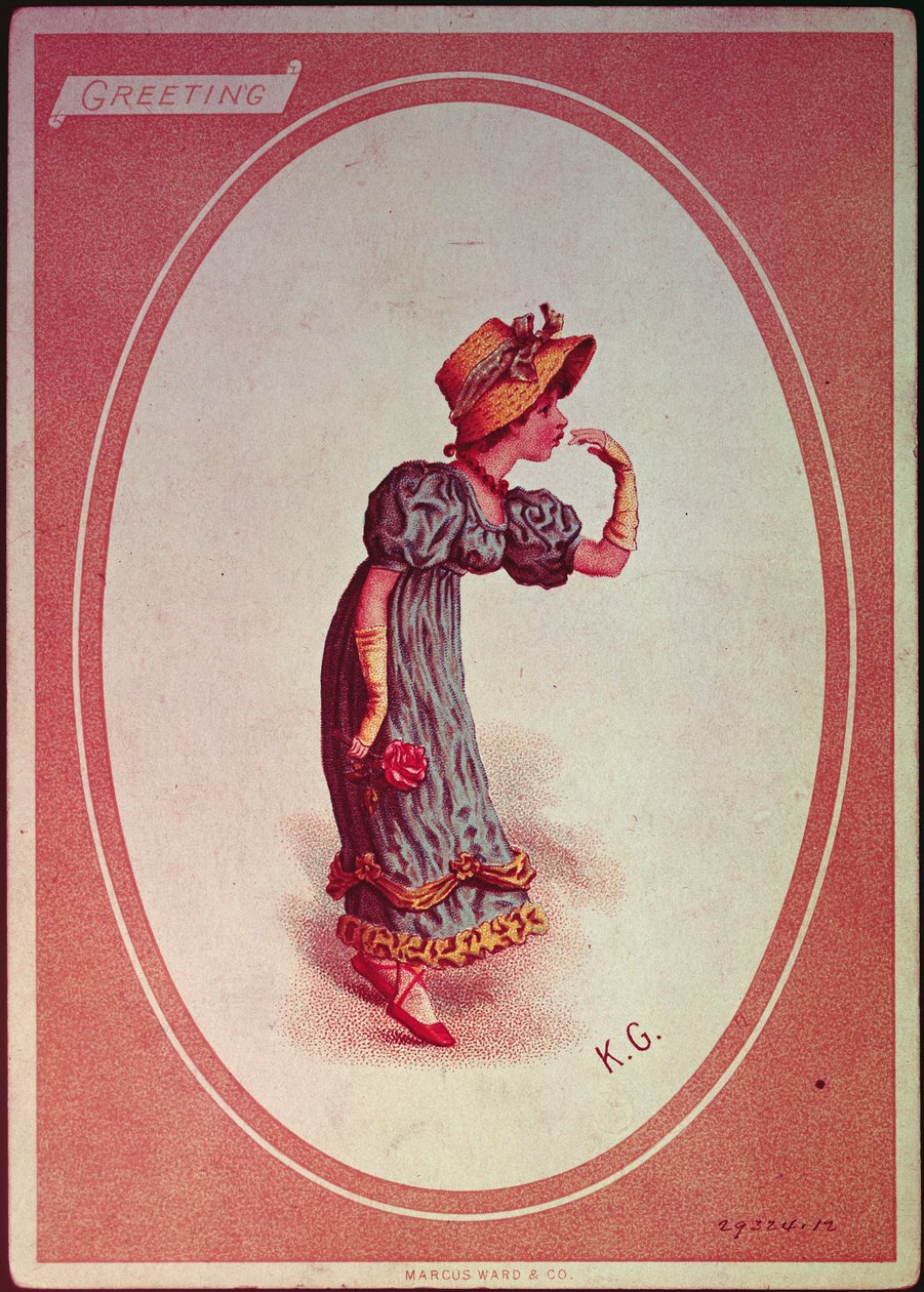 Szalmaháztetőt viselő lány (üdvözlőlap) alkotó: Kate Greenaway