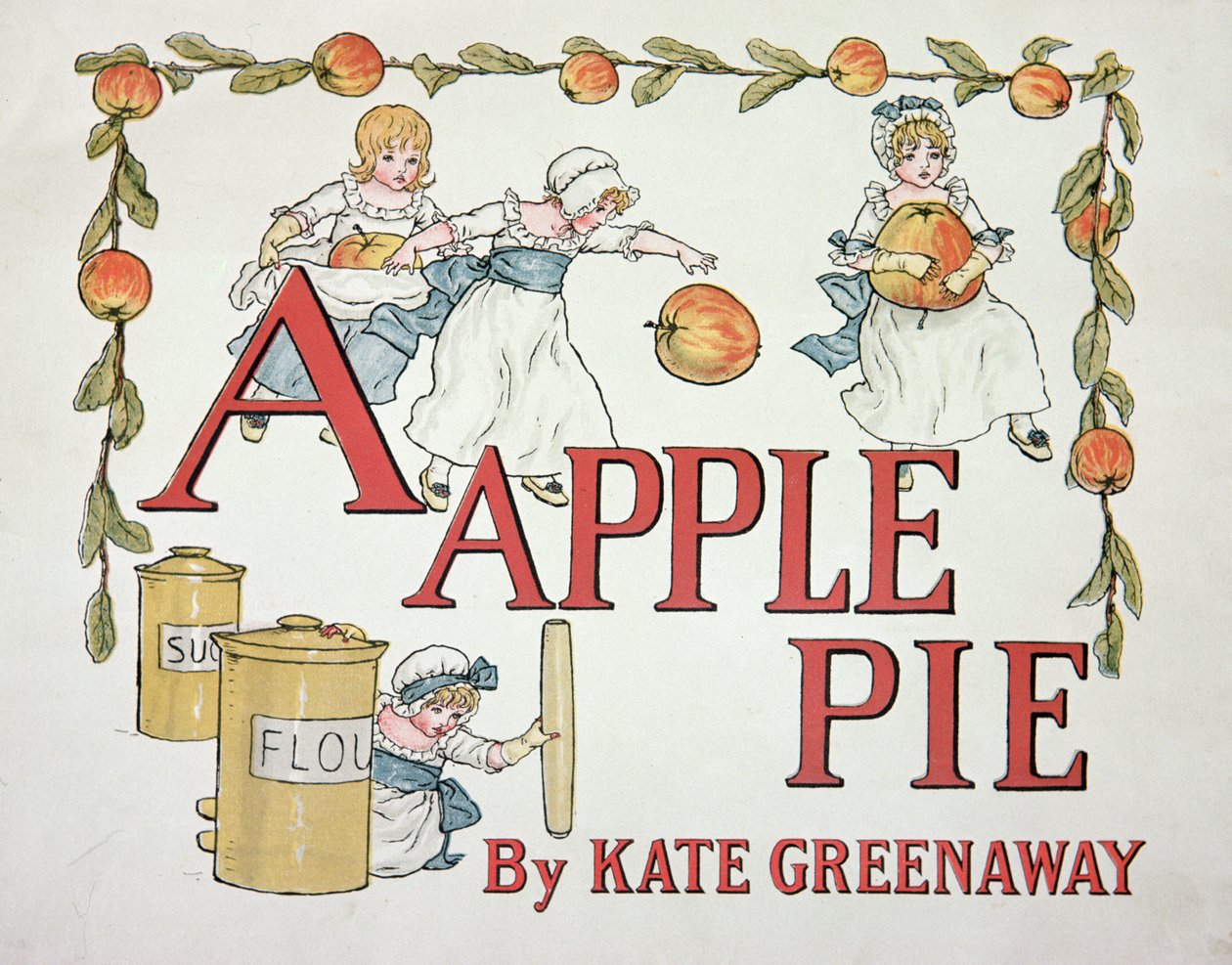 Illusztráció az "A" betűhöz az 1885-ben megjelent "Apple Pie Alphabet"-ből alkotó: Kate Greenaway