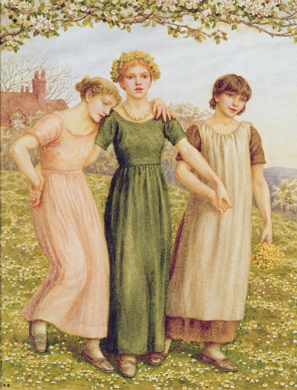 Három fiatal lány, 19. század alkotó: Kate Greenaway