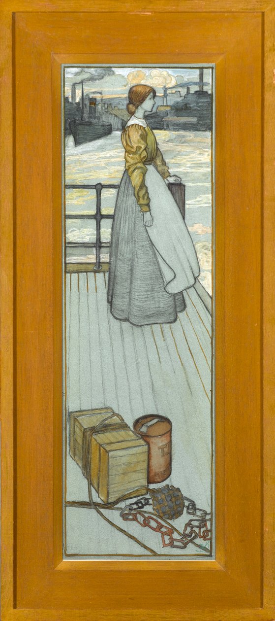 Várakozás a dartmouthi kompra, 1910 körül (kréta kék papíron) alkotó: Kate Blackmore
