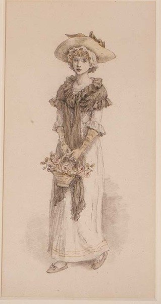 Egy kosár rózsa (ceruza, akvarell) alkotó: Kate Greenaway
