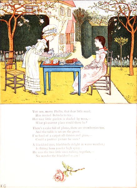 Gyermek teaparti, illusztráció az „Ablak alatt” című vershez, 1900 körül (színes litó) alkotó: Kate Greenaway