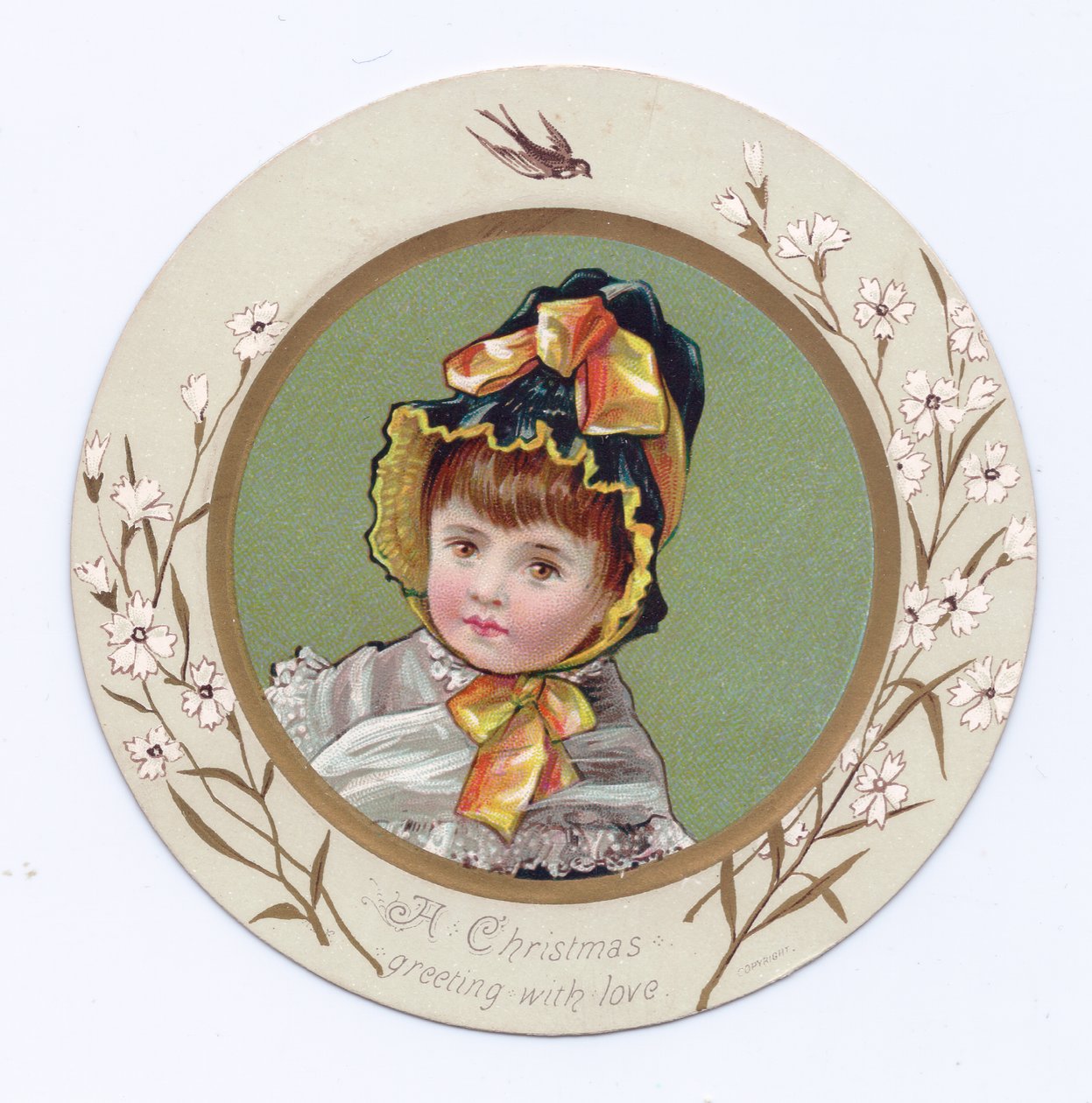 Egy viktoriánus üdvözlőlap egy fiúról, aki egy lányt ölel át, aki egy könyvet néz, 1880 körül alkotó: Kate Greenaway